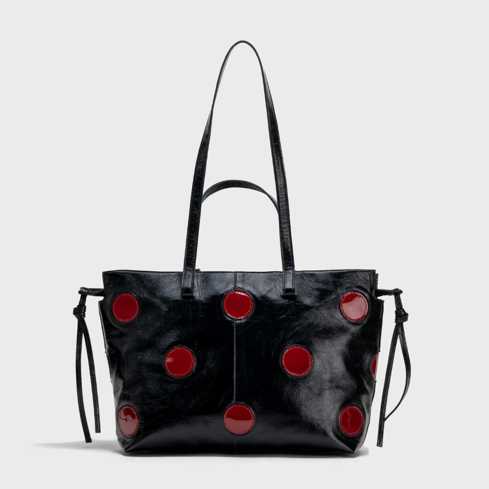 100 Túi Rủ Tote màu Polkadot Black Cherry Pattern bằng da thật – ảnh chính